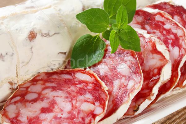 商业照片: 法国人 ·干· 香肠 · 肉类 · 产品 · 细节 / saucisson